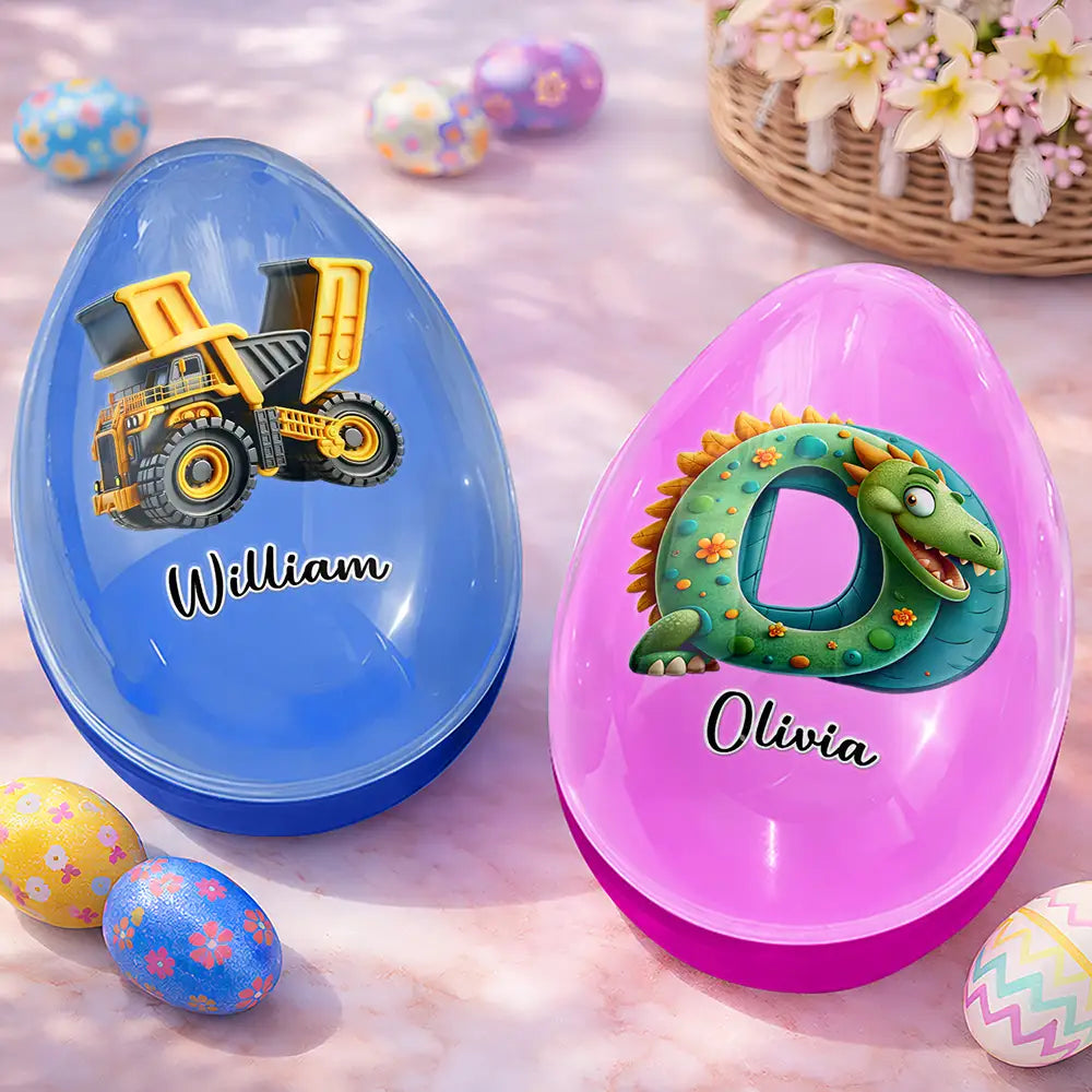 Happy Easter Truck Car Dinosaur Mermaid Alphabet - Personalized Fillable Egg