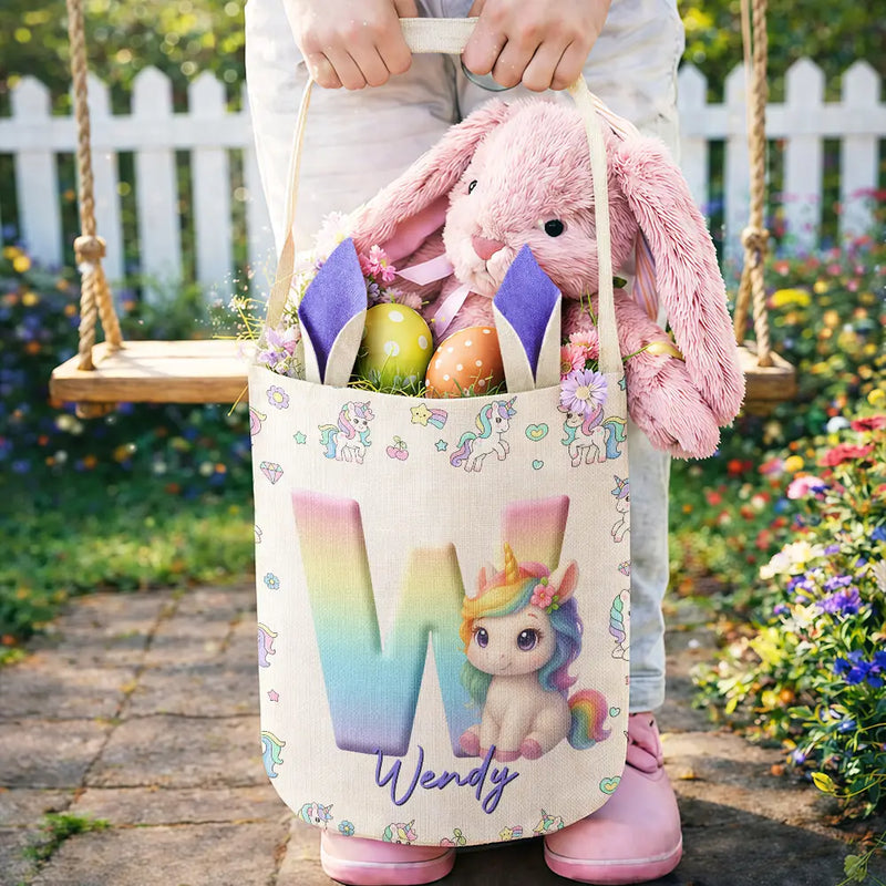 Gift For Kids,Grandma - Grandkids,Gift For Grandkids,Dad - Children,Mom - Children,Easter,Happy - Happy Easter Unicorn Alphabet - Personalized Bunny Ears Bucket Bag