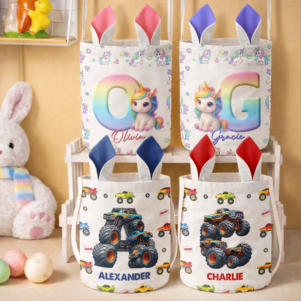 Gift For Kids,Grandma - Grandkids,Gift For Grandkids,Dad - Children,Mom - Children,Easter,Happy - Happy Easter Unicorn Alphabet - Personalized Bunny Ears Bucket Bag