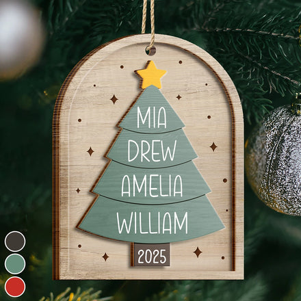 Happy Family Christmas Tree - Personalized 2-Layered Wooden Ornament