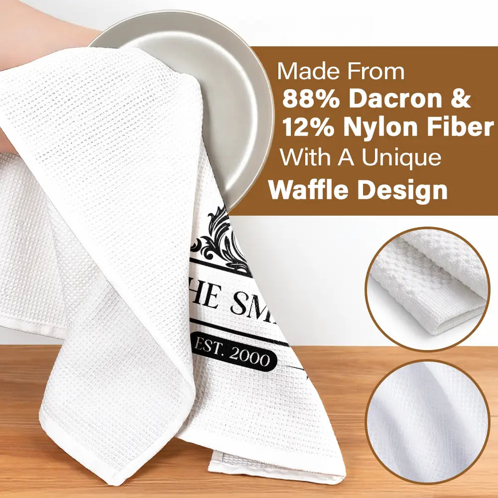 Happy, Gift For Couples, Gift For Wife, Parents, Gift For Mother, Family, Gift For Grandma - Happy Family Monogram - Personalized Kitchen Towel