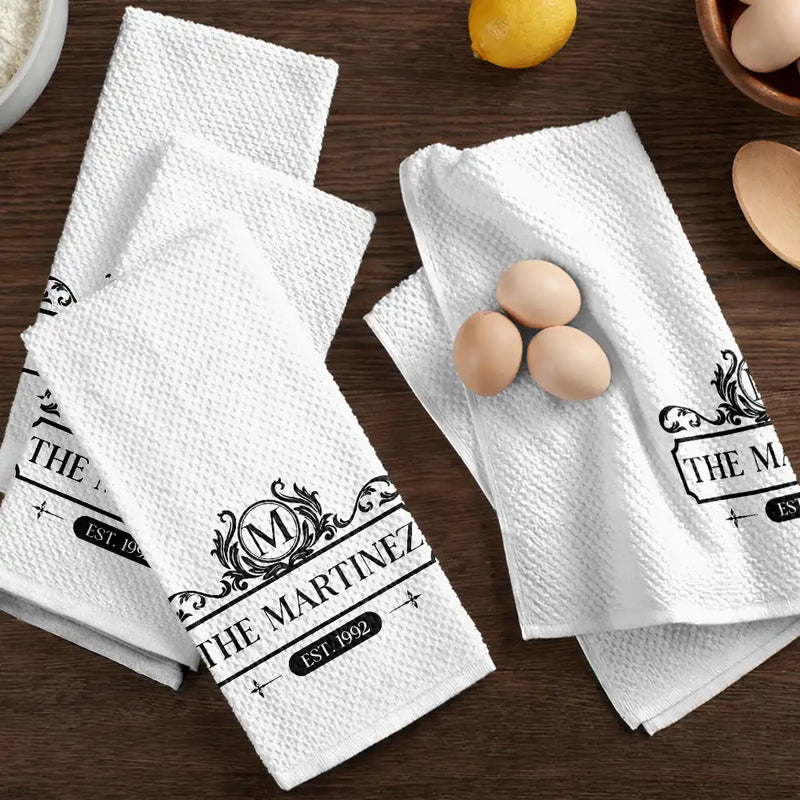 Happy, Gift For Couples, Gift For Wife, Parents, Gift For Mother, Family, Gift For Grandma - Happy Family Monogram - Personalized Kitchen Towel