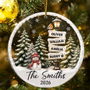 Christmas,Cozy,Family,Custom Text - Happy Family Name Snowman - Personalized Circle Acrylic Ornament