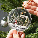 Christmas,Cozy,Family,Custom Text - Happy Family Name Snowman - Personalized Circle Glass Ornament