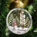 Christmas,Cozy,Family,Custom Text - Happy Family Name Snowman - Personalized Circle Glass Ornament