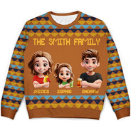 Gift For Couples,Family,Parents,Happy - Happy Family Parent With Kid 3D Effect - Personalized Unisex Ugly Sweater