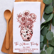Gift For Wife,Gift For Mother,Gift For Grandma,Happy,Family,Gift For Women - Happy Family Toile Birth Flower Vase - Personalized Kitchen Towel