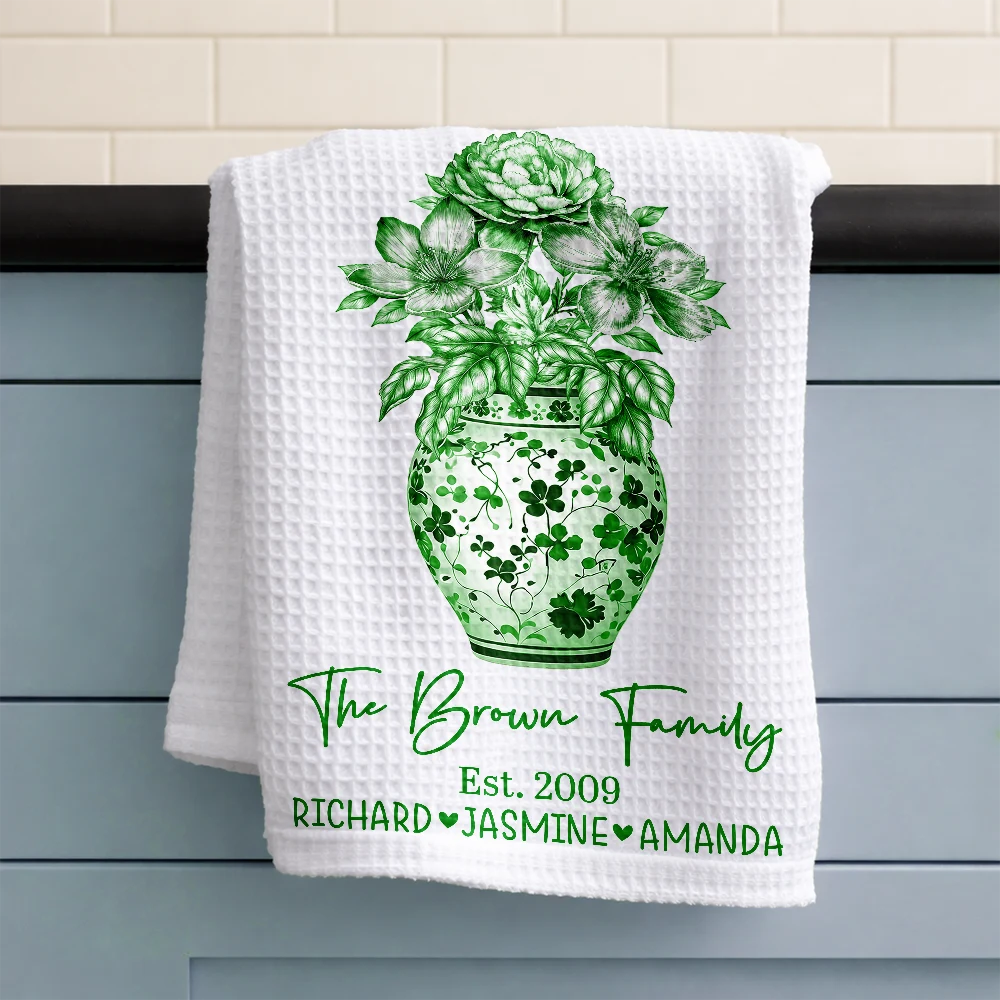 Gift For Wife,Gift For Mother,Gift For Grandma,Happy,Family,Gift For Women - Happy Family Toile Birth Flower Vase - Personalized Kitchen Towel