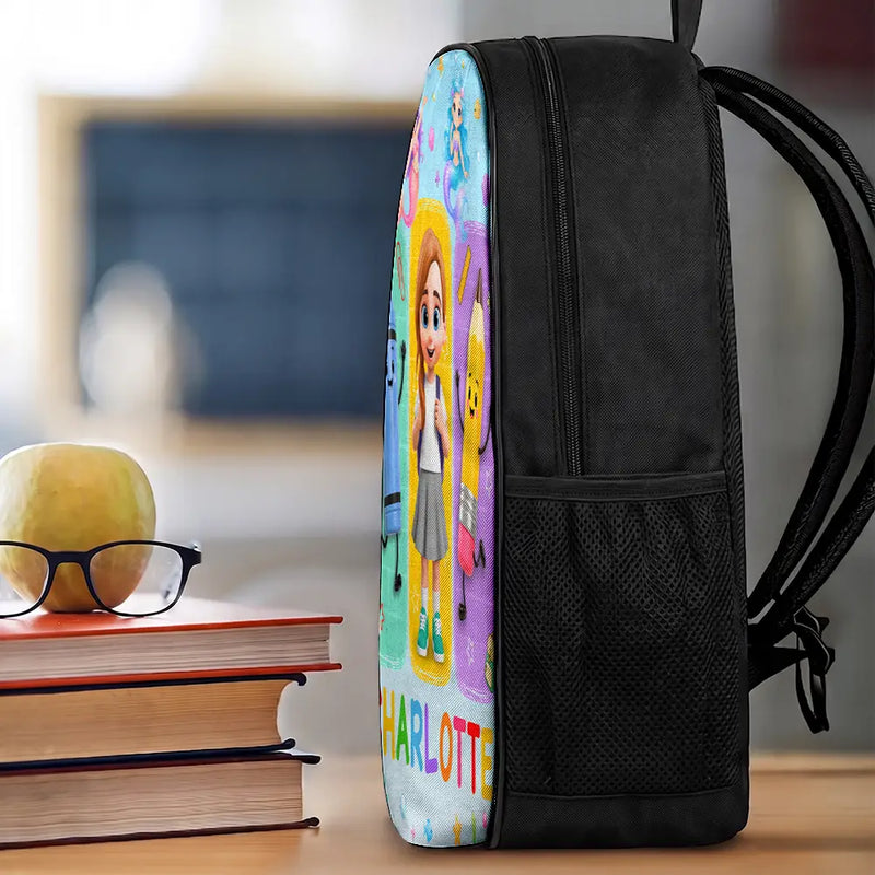 Adorable,Back To School,Gift For Kids,Vector - Happy Kid With School Supplies - Personalized Kids Backpack