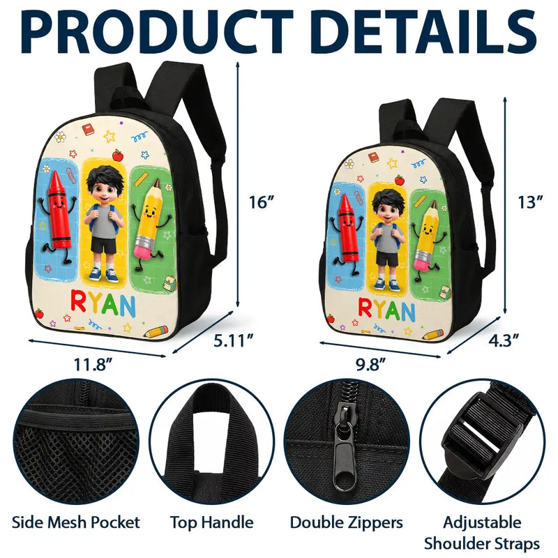 Adorable,Back To School,Gift For Kids,Vector - Happy Kid With School Supplies - Personalized Kids Backpack