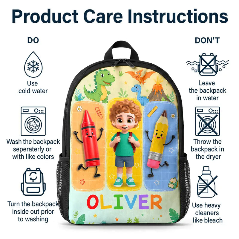 Adorable,Back To School,Gift For Kids,Vector - Happy Kid With School Supplies - Personalized Kids Backpack
