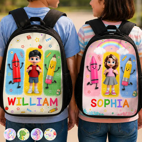 Adorable,Back To School,Gift For Kids,Vector - Happy Kid With School Supplies - Personalized Kids Backpack