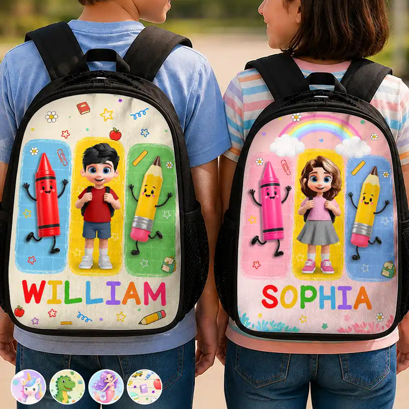Adorable,Back To School,Gift For Kids,Vector - Happy Kid With School Supplies - Personalized Kids Backpack