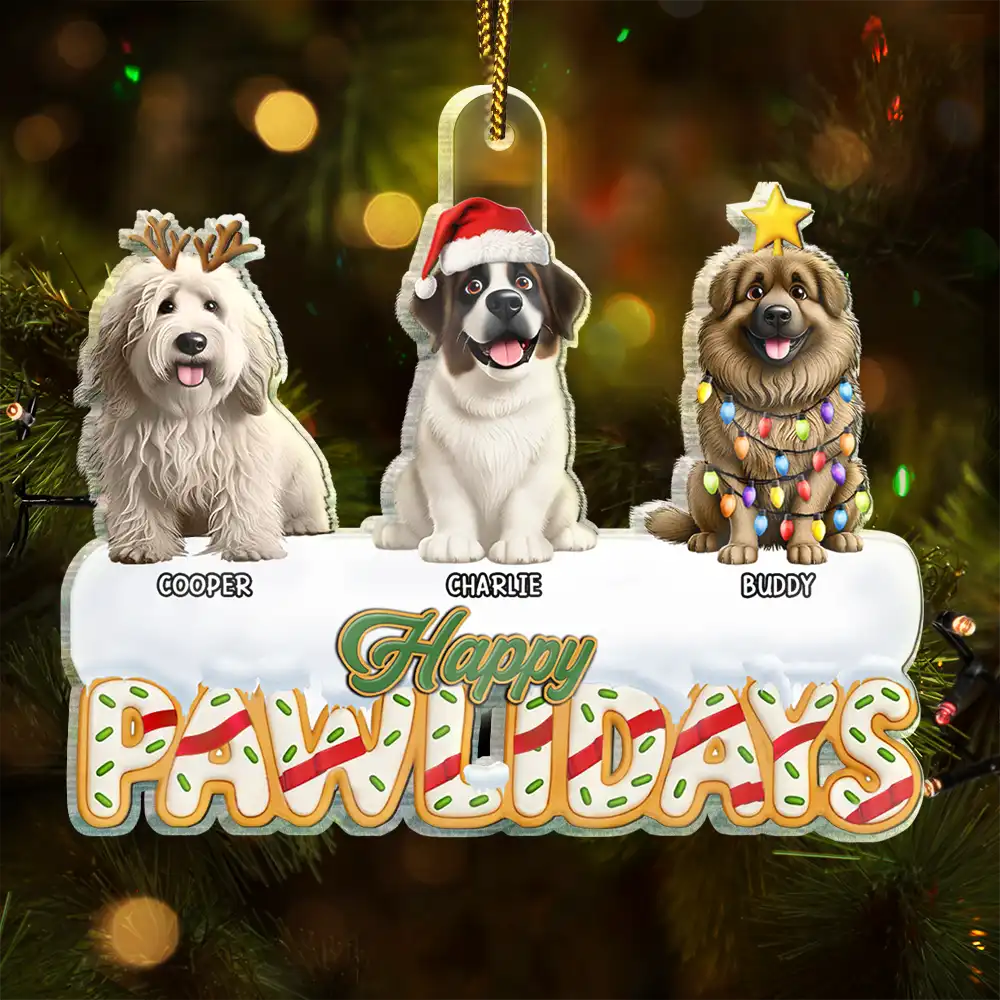 Happy Pawlidays - Personalized Custom Shaped Acrylic Ornament