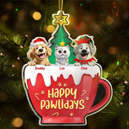 Pet Lovers,Pet Mom,Pet Dad,Pet Couple,Cat Lovers,Cat Mom,Cat Couple,Cat Dad,Dog Lovers,Dog Mom,Dog Dad,Dog Couple,Gift For Women,Gift For Men,Gift For Husband,Gift For Wife,Gift For Boyfriend,Gift For Girlfriend,Gift For Yourself,Happy,Christmas - Happy Pawlidays 3D Effect Dog Cat Christmas - Personalized Custom Shaped Acrylic Ornament