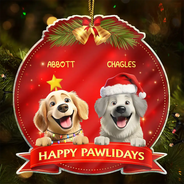 Pet Lovers,Pet Mom,Pet Dad,Pet Couple,Cat Lovers,Cat Mom,Cat Dad,Cat Couple,Dog Lovers,Dog Mom,Dog Dad,Dog Couple,Gift For Women,Gift For Men,Christmas,Happy - Happy Pawlidays Dog Cat 3D Effect - Personalized Custom Shaped Acrylic Ornament