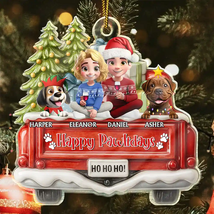 Happy Pawlidays Couple With Dogs Cats - Personalized Custom Shaped Acrylic Ornament