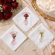 Sentimental,Gift For Yourself,Gift For Women,Wedding,Icon,Monogram - Happy Tears Birth Flower Bridesmaid Mother Of Bride Groom Monogram - Personalized Handkerchief