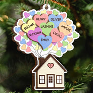 Parents,Family,Gift For Mother,Gift For Father,Gift For Grandpa,Gift For Grandma,Love,Christmas - Heart Balloon House For Family - Personalized 2-Layered Wooden Ornament