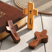 Gift For Father,Devoted,Icon - Heart Baseball Soccer Ball And Name - Personalized Wooden Pocket Prayer Cross