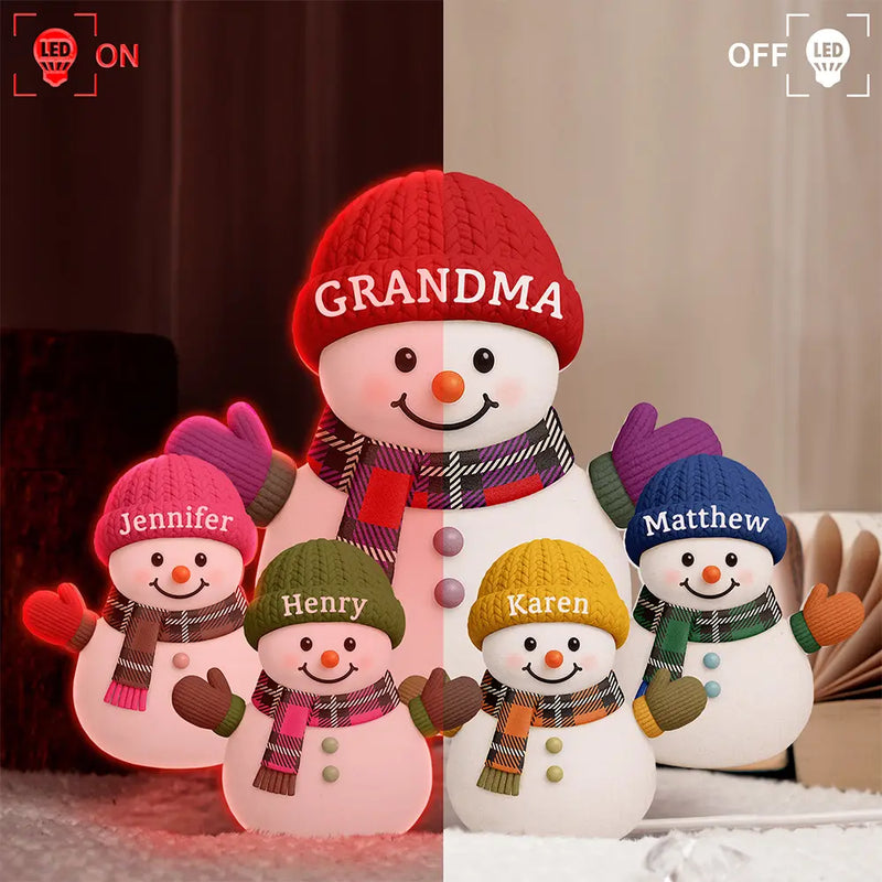 Gift For Grandma, Gift For Grandpa, Gift For Grandparents, Gift For Grandkids, Christmas, Happy - Heartwarming Snowman Grandma Grandkids - Personalized Custom Shaped Light Box