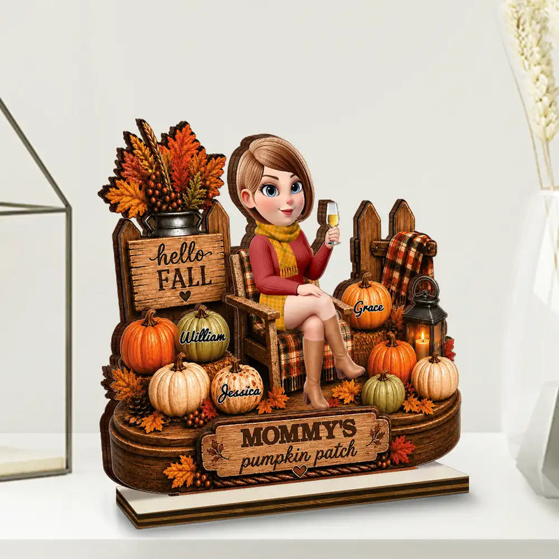 Gift For Grandchildren,Gift For Grandkids,Gift For Grandma,Cozy,Grandma - Grandkids,Vector - Hello Fall Grandma's Pumpkin Patch - Personalized Custom Shaped Wooden Plaque
