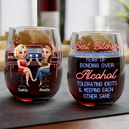 Here's To Another Year Of Bonding Over Alcohol - Personalized Stemless Wine Glass-AK1838NAH5275