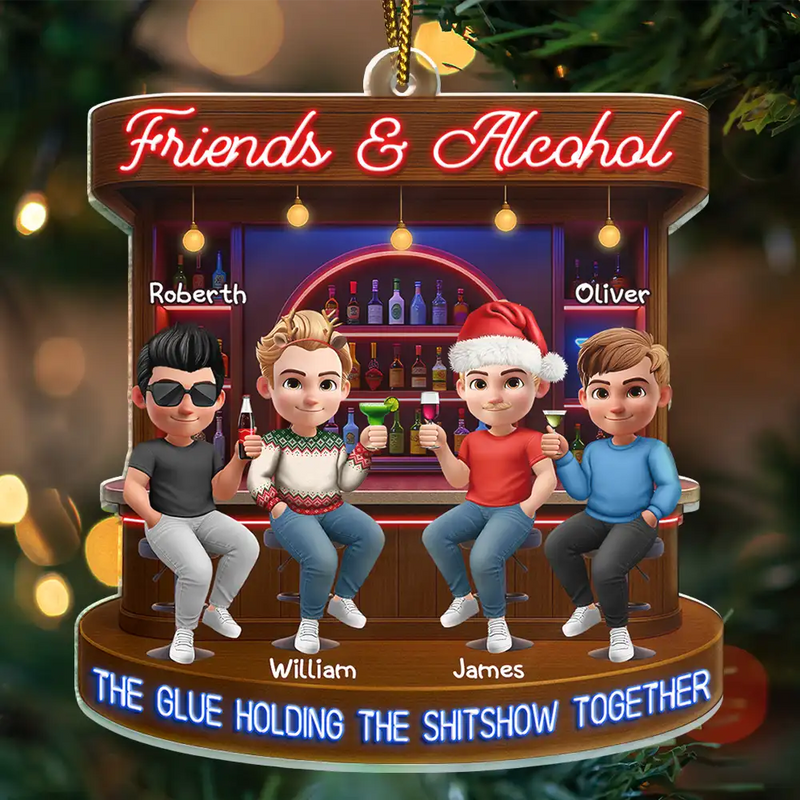 Gift For Bestie, Gifts For Colleagues, Gift For Sisters, Funny, Gift For Sibling - Here's To Another Year Of Bonding Over Alcohol 3D Bestie - Personalized Custom Shaped Acrylic Ornament
