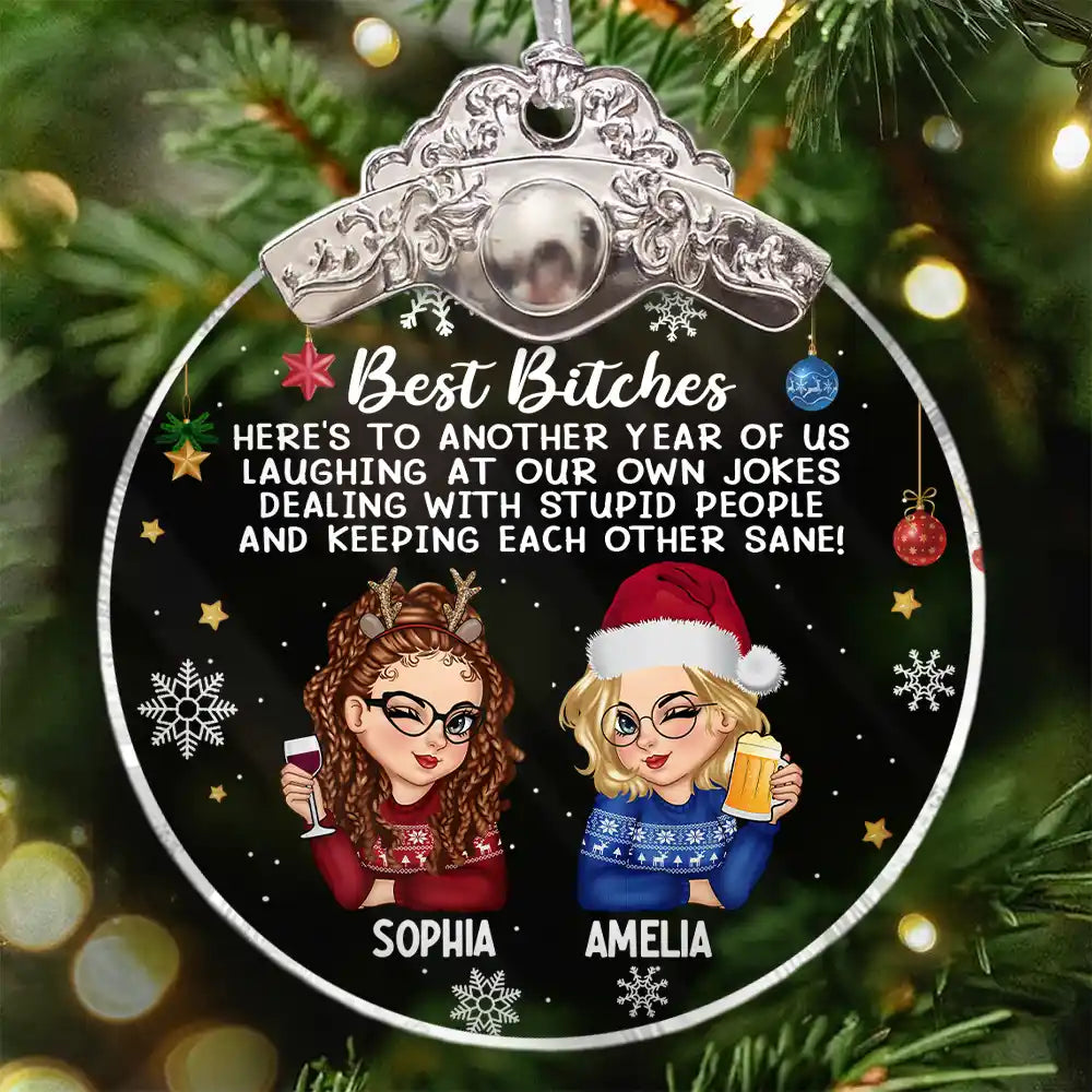 Gift For Bestie, Gift For Sisters, Gifts For Colleagues, Christmas, Funny - Here's To Another Year Of Us - Personalized Glass Ornament With Silver Cap