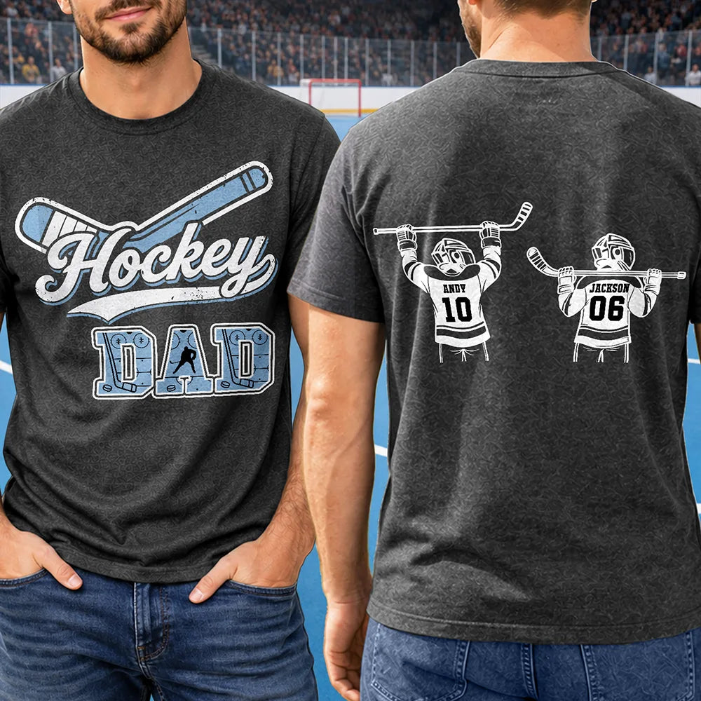 Gift For Father,Sport Dad,Happy - Hockey Dad Mom Kids Backside - Personalized T Shirt