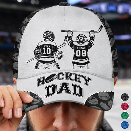 Hockey Dad Papa Kids Backside Line Art - Personalized Classic Cap