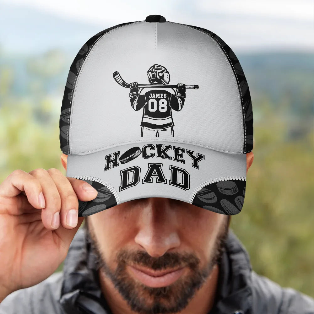 Gift For Father,Gift For Grandpa,Hockey,Non-Eng,Icon,Confident - Hockey Dad Papa Kids Backside Line Art - Personalized Classic Cap