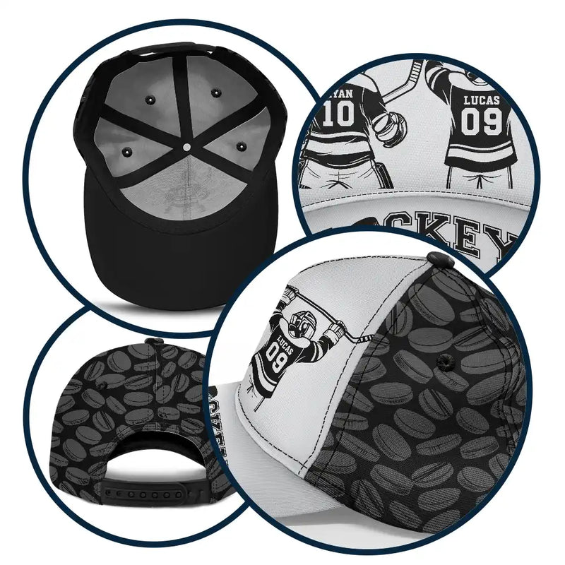 Gift For Father,Gift For Grandpa,Hockey,Non-Eng,Icon,Confident - Hockey Dad Papa Kids Backside Line Art - Personalized Classic Cap
