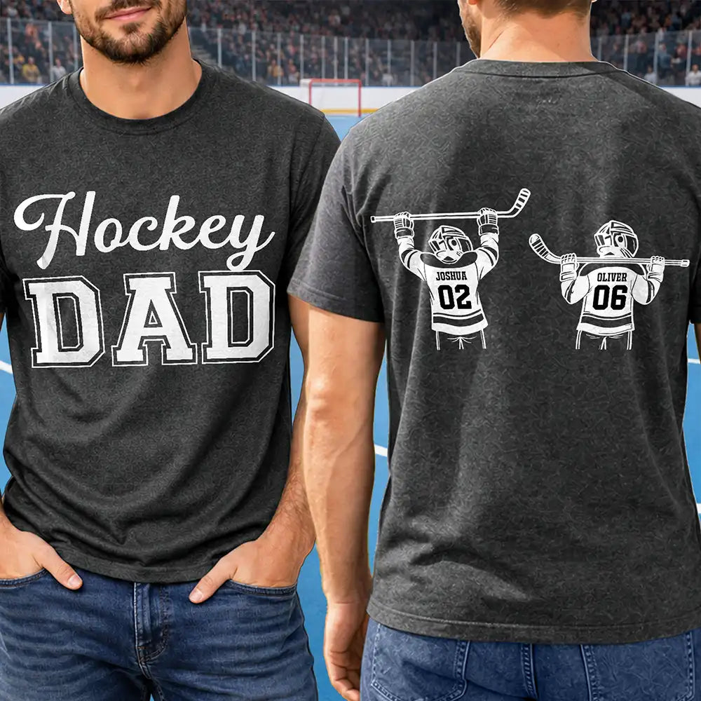 Gift For Father,Gift For Grandpa,Hockey,Non-Eng,Icon,Confident - Hockey Dad Papa Kids Backside Line Art - Personalized T Shirt