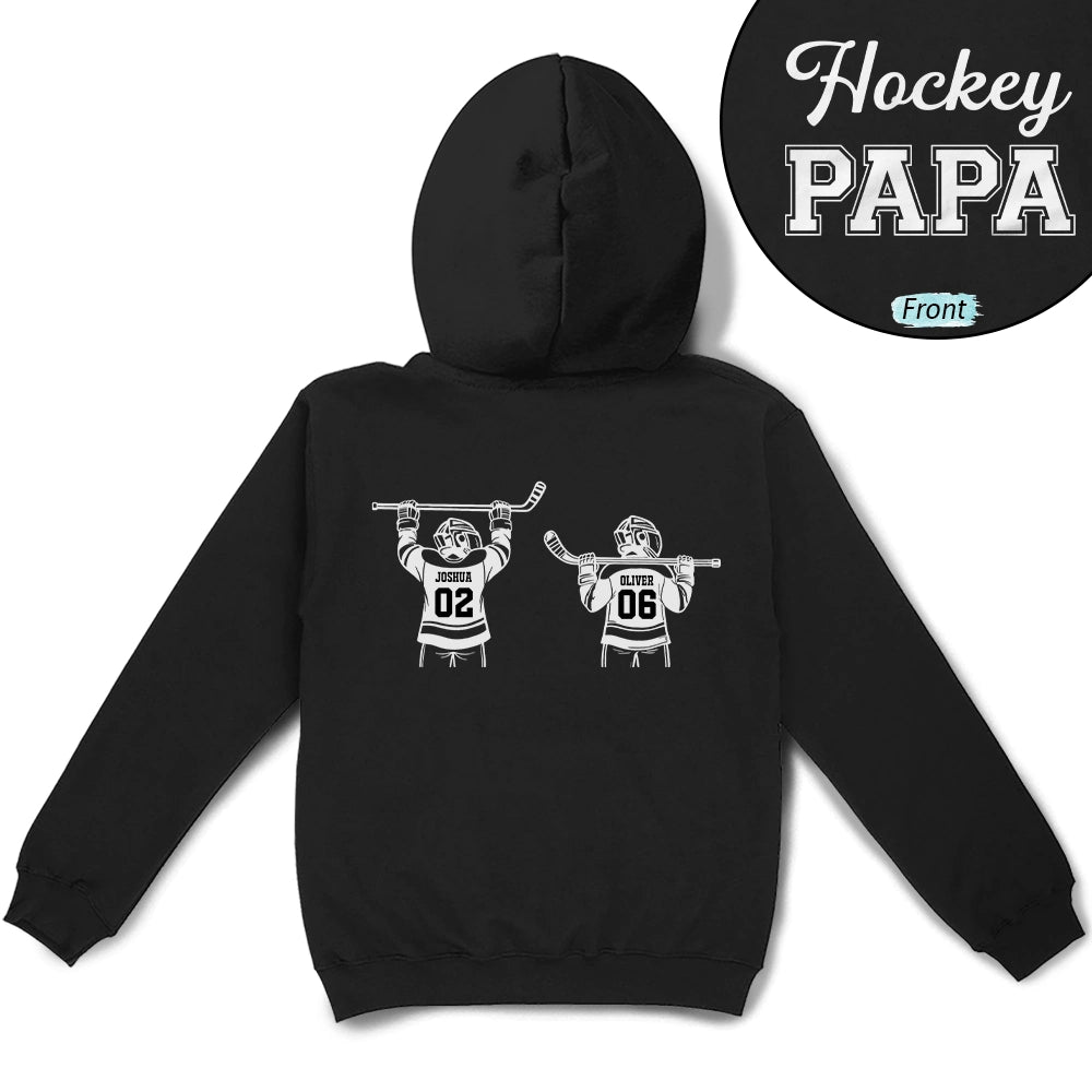 Gift For Father,Gift For Grandpa,Hockey,Non-Eng,Icon,Confident - Hockey Dad Papa Kids Backside Line Art - Personalized T Shirt