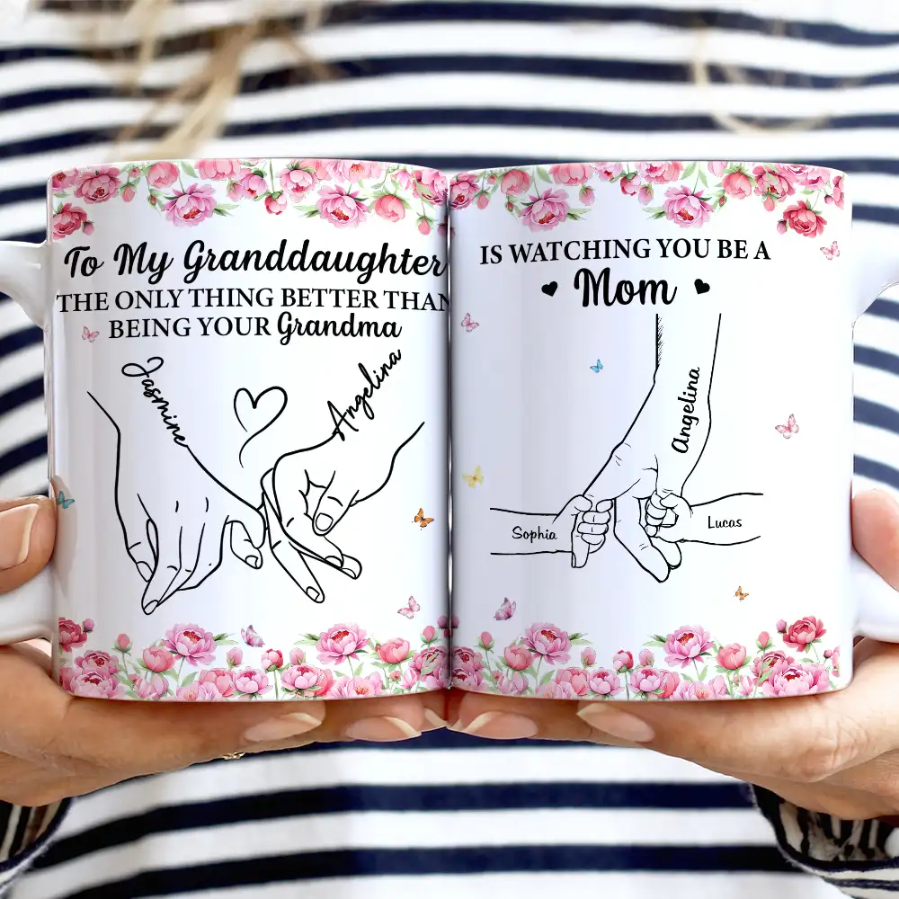Gift For Daughter,Mom - Daughters (Adult),Grandma - Grandkids,Love,Icon - Holding Hand Watching You Be A Mom - Personalized White Edge-to-Edge Mug