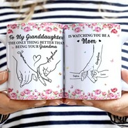 Gift For Daughter,Mom - Daughters (Adult),Grandma - Grandkids,Love,Icon - Holding Hand Watching You Be A Mom - Personalized White Edge-to-Edge Mug