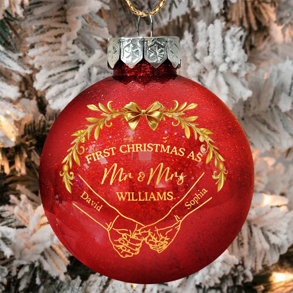 Holding Hands First Christmas Couple - Personalized Ball Ornament