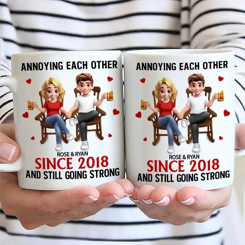 Gift For Couples,Old Couples,Gift For Husband,Gift For Wife,Gift For Boyfriend,Gift For Girlfriend,Love - Holding Hands Sitting Couple Annoying Each Other - Personalized Mug