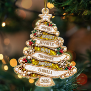 Christmas,Custom Text,Family,Happy,Top Market - Holiday Gift For Family - Personalized Christmas Tree Golden Pearl Acrylic Ornament