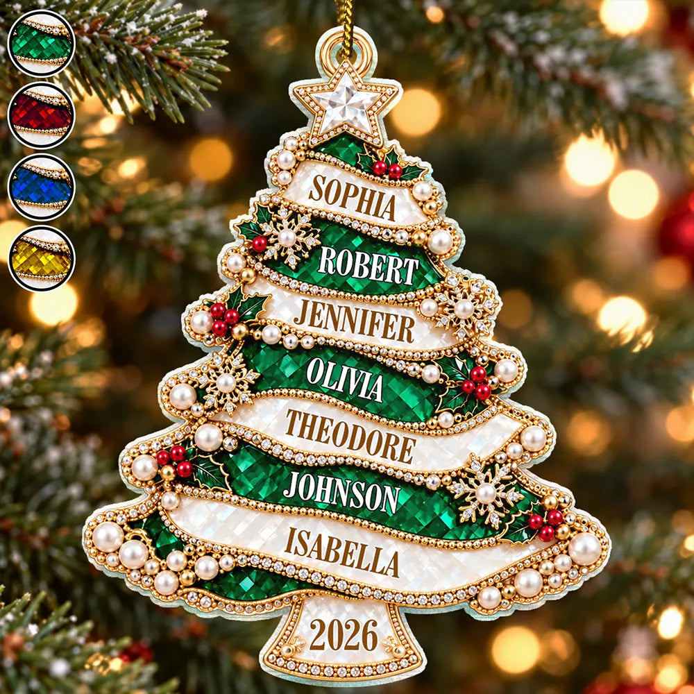 Holiday Gift For Family - Personalized Christmas Tree Golden Pearl Acrylic Ornament
