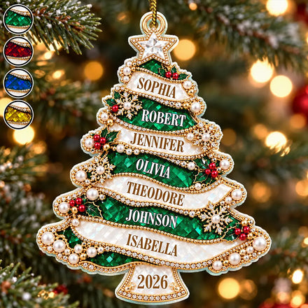 Holiday Gift For Family - Personalized Christmas Tree Golden Pearl Acrylic Ornament
