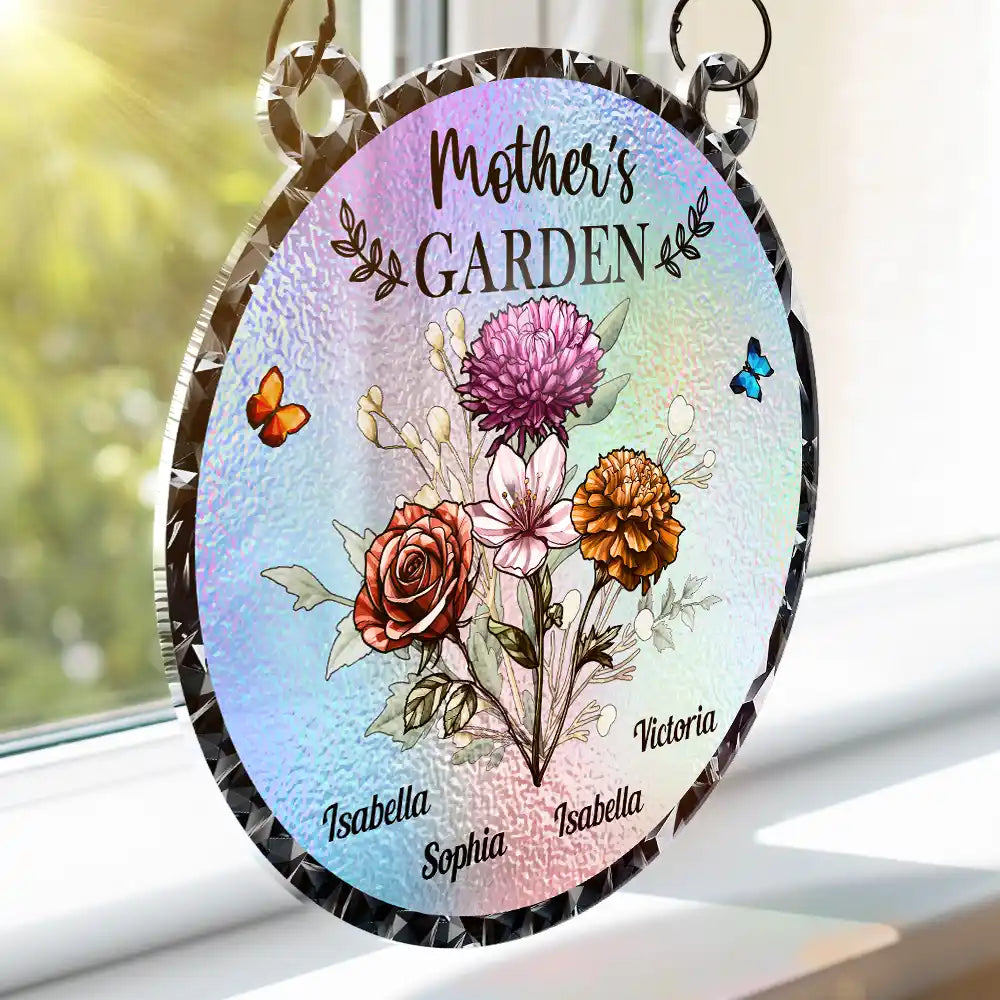 Holography Grandma's Garden Birth Flower - Personalized Window Hanging Suncatcher Ornament