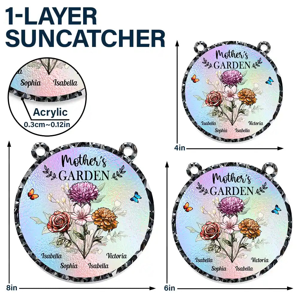 Holography Grandma's Garden Birth Flower - Personalized Window Hanging Suncatcher Ornament