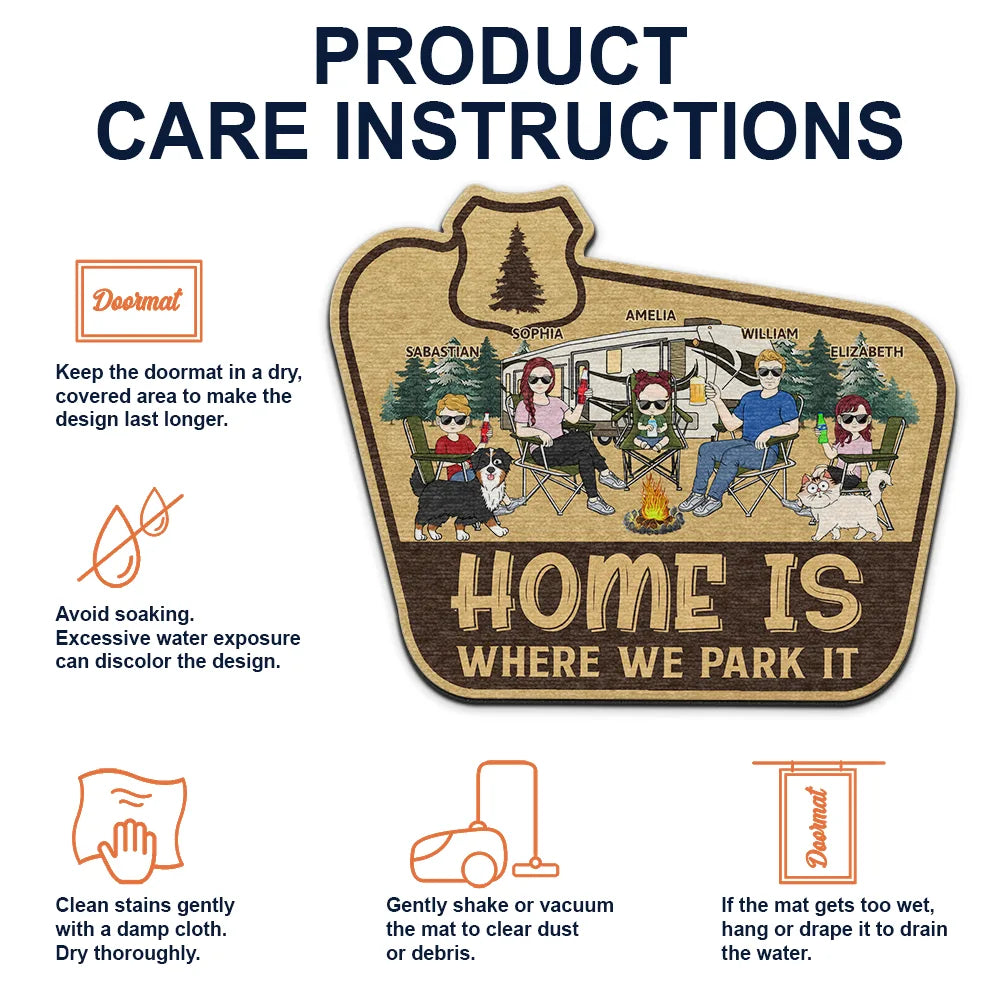 Home Is Where We Park It - Gift For Camping Lovers, Dog Lovers, Cat Lovers, Family - Personalized Custom Shaped Doormat