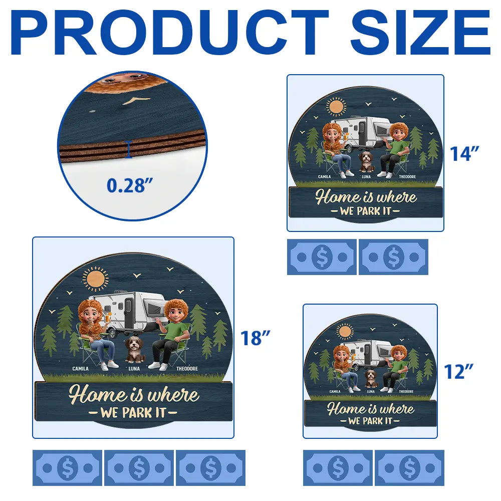 Summer,Outdoor Decor,Camping,Family,Playful,Vector - Home Is Where We Park It - Personalized Custom Shaped Wood Sign