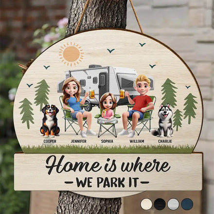 Home Is Where We Park It - Personalized Custom Shaped Wood Sign