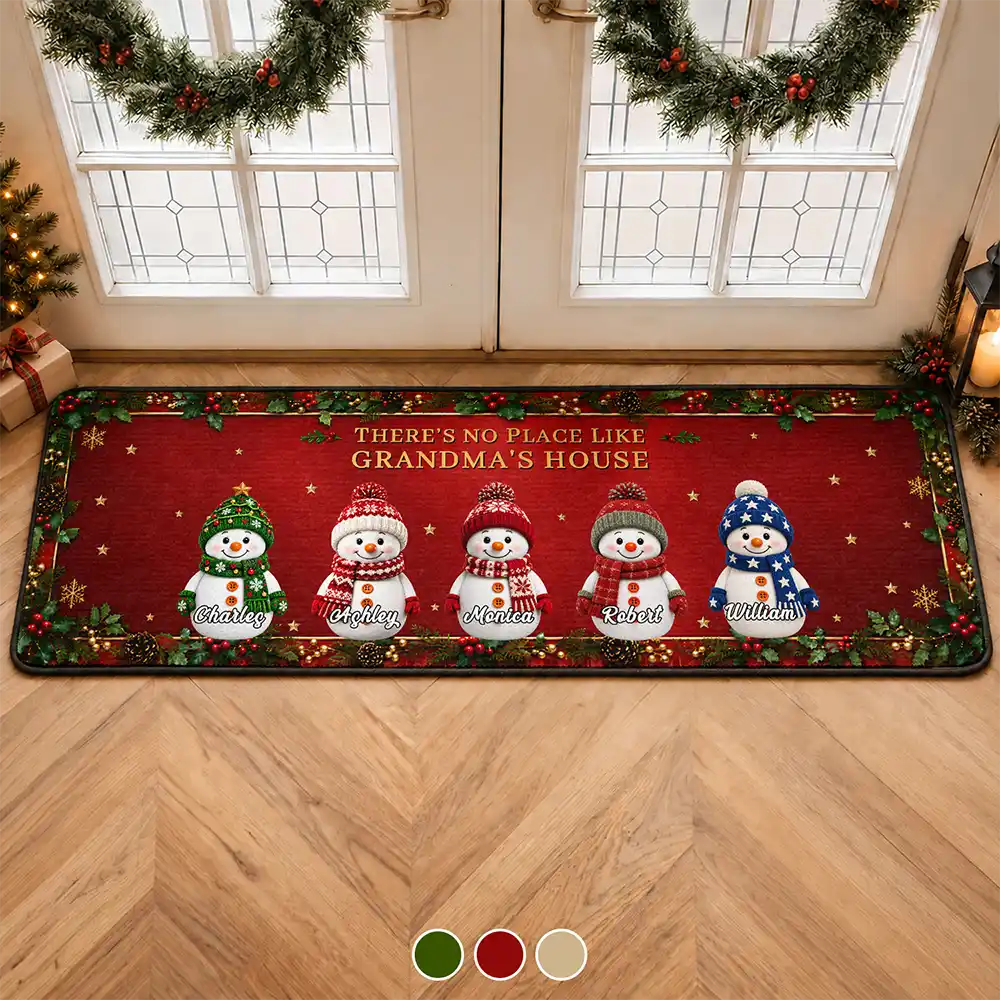 Top Market,Sentimental,Christmas,Grandparents,Icon - Home Sweet Grandma & Grandpa's, Snowman Family - Personalized Runner Rug