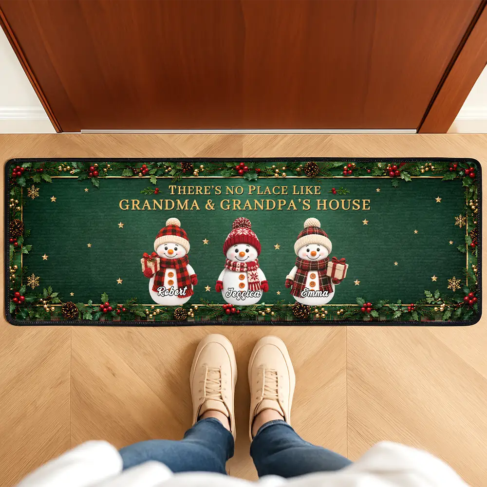 Top Market,Sentimental,Christmas,Grandparents,Icon - Home Sweet Grandma & Grandpa's, Snowman Family - Personalized Runner Rug