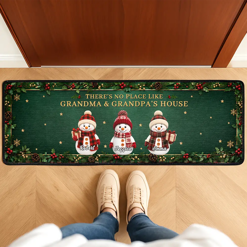 Top Market,Sentimental,Christmas,Grandparents,Icon - Home Sweet Grandma & Grandpa's, Snowman Family - Personalized Runner Rug